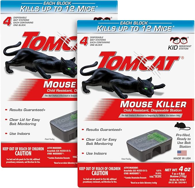 Tomcat Mouse Killer Child Resistant, Disposable Station, 2-Pack (8 Preloaded Stations)