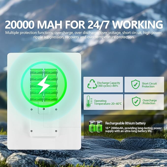 Solar Panel for Trail & Game Camera Security, Built-in Rechargeable 20000mAh Battery, USB-C & Micro USB, DC (3.5 * 1.35) with Multi-Interfaces, 5V Output, IP66 Waterproof