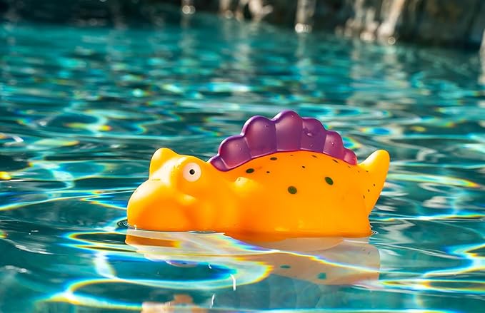 WWD POOL Pool Chlorine Floater, Floating Pool Chlorine Dispenser (Yellow Dinosaur), Fits 1 and 3 Inch Tablets for Large and Small Pools, Spa, Hot Tub