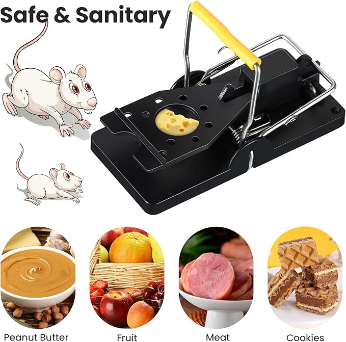 Qualirey 24 Pcs Mouse Traps Plastic Snap Rat Trap Bulk Reusable Quick Effective Safe for Indoor Outdoor Home House Warehouse Garden Kitchen 3.86 x 1.81 x 2.17 Inch (Black,Yellow)