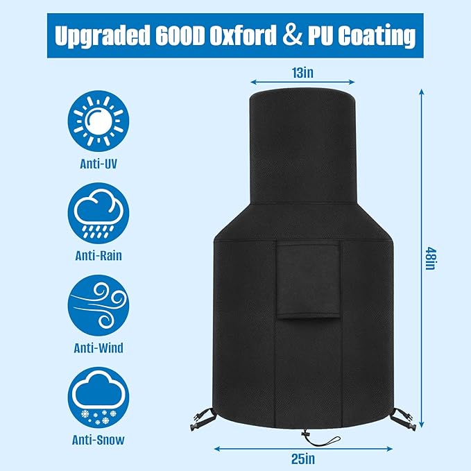 SIRUITON Patio Chiminea Cover - Durable, Weather-Proof Chiminea Fire Pit Cover , Heavy Duty 600D Oxford Water-Resistant chiminea outdoor fireplace Covers