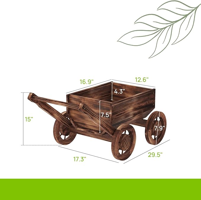 Wooden Flower Cart with Wheels Wooden Wagon Planter Outdoor Garden Planter Decor Planter for Patio Balcony Trolley Decoration Succulent Flower Pot, Indoor Backyard Balcon Decor（S）
