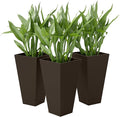 Outsunny Tall Planters for Outdoor Plants Set of 3, 28 in Taper Planters with Drainage Holes, Indoor Grande Plant Pots, Front Porch Decor, Brown
