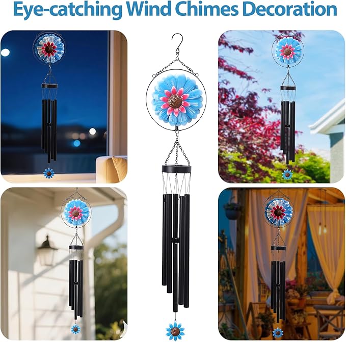 MUMTOP Solar Wind Chimes for Outside - Flower Deep Tone Wind Chimes Outdoor Unique, 41 Inch Windchimes Clearance for Garden, Patio,Yard Decor Gift
