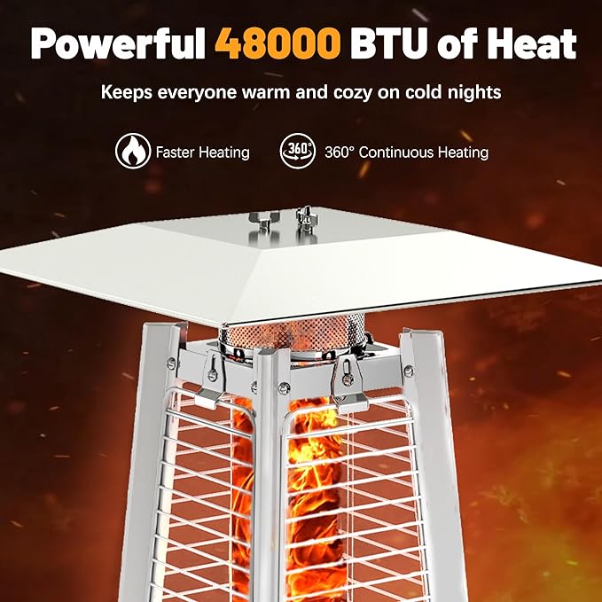 FOOWIN Patio Heater,48,000 BTU Outdoor Heater with Wheels,Propane Patio Heater w/Waterproof Cover & Gloves,Quartz Glass Tube Pyramid Outdoor Heater for Party,Backyard,Garden,Bronze