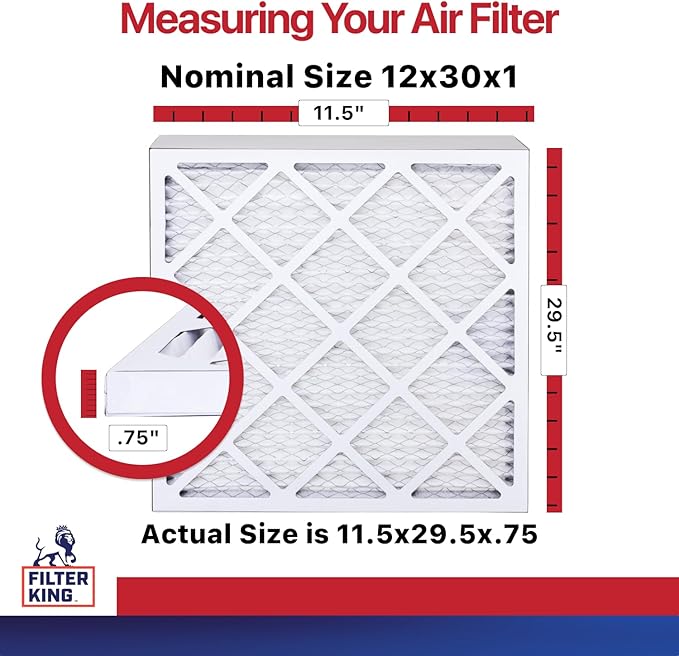 Filter King 12x30x1 Air Filter | 12-PACK | MERV 11 HVAC Pleated A/C Furnace Filters | MADE IN USA | Actual Size: 11.5 x 29.5 x .75"
