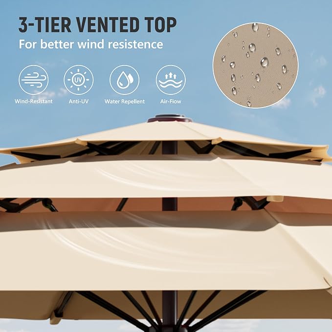 Patio Umbrellas, Pool Umbrella, Outdoor Umbrella with Push Button Tilt/Crank, Deck Umbrellas, Market Umbrela Table for Backyard, Deck, Garden, Pool