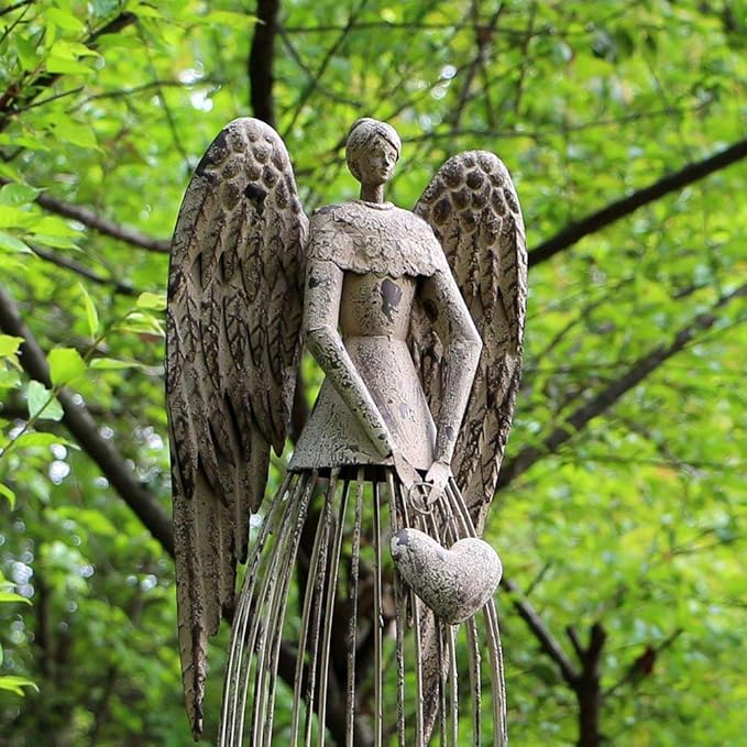 K KILIPES 32" H Metal Angel Garden Statue, Antique Angel Statue Sculpture Lawn Ornament Outdoor Patio Yard Decoration Valentine's Day Gift