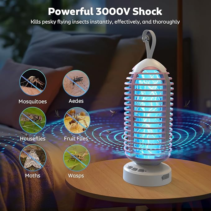 Bug Zapper Outdoor, Mosquito Zapper Indoor Electric Fly Zapper Rechargeable Mosquito Killer with Color Changing LED Lights, Auto On/Off, 4000mAh Fly Trap for Home Backyard, Patio, Camping