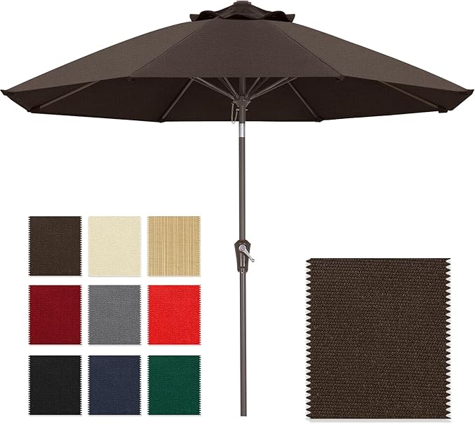 ABCCANOPY 10-Year No Fading 9FT Patio Umbrella, Acrylic Outdoor Table Umbrella with 8 Sturdy Ribs for Deck, Backyard, Garden, Yard (Brown)