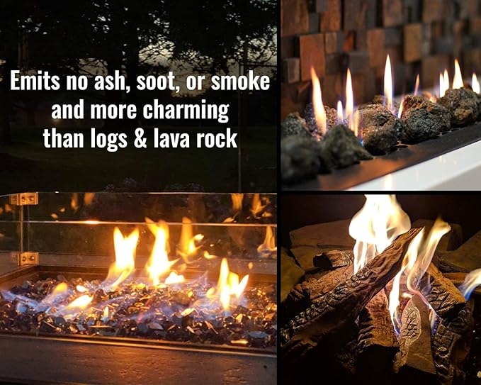 GASPRO 10 lbs Fire Glass for Propane Fire Pit, 1/2-Inch Reflective Fireplace Glass Rocks for Fire Pit Table, Pacific Blue