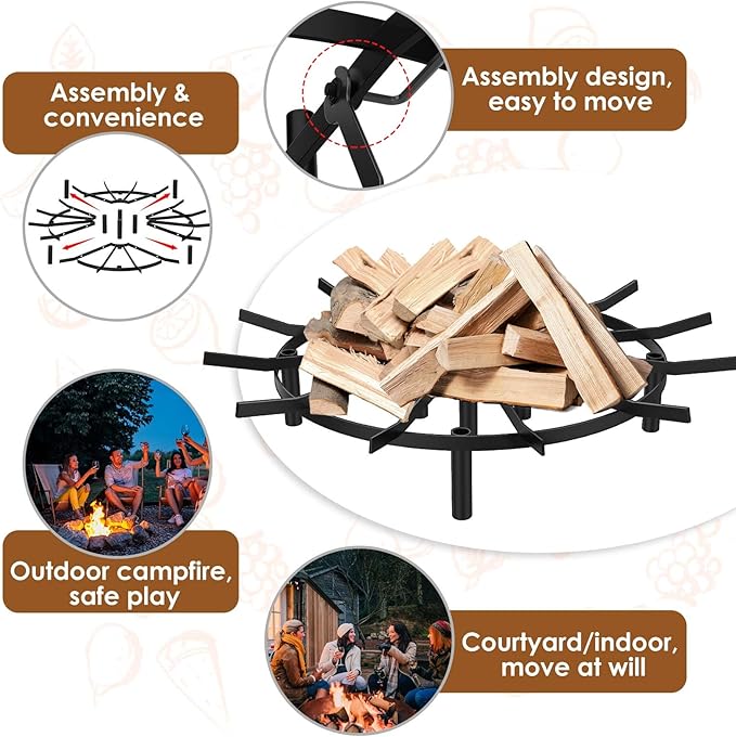 26in Wagon Wheel Firewood Grate for Fire Pit - fire Pit Grate, Heat Resistant,fire Pit Grate is Perfect for Campfires and fire pits (Round 26in)