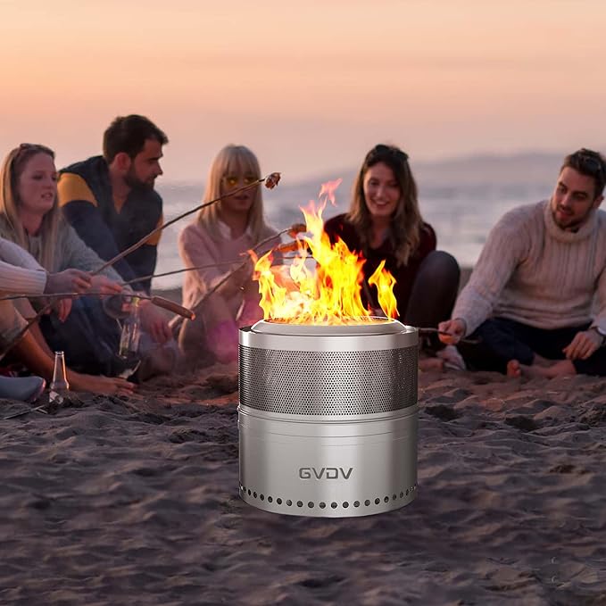 GVDV Smokeless Firepit, 18 Inch Outdoor Fire Pit with Removable Ash Pan, Hollow-Carved Design, Camping Fire pits for Outside Wood Burning, Portable Bonfire Stove with Carry Bag