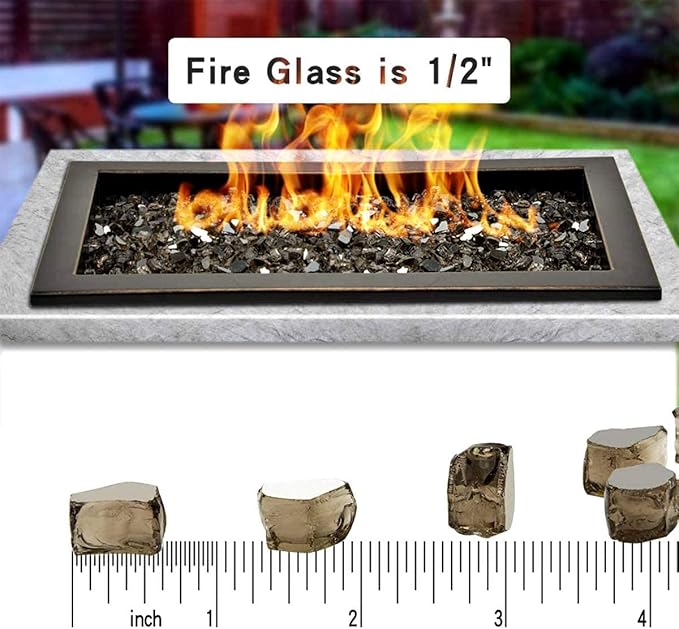 Onlyfire 10 pounds Fire Glass for Propane Fire Pit and Gas Fireplace, 1/2 NCH Reflective Firepit Glass Rocks for Fire Pit Table and Fire Bowl, High Luster Bronze