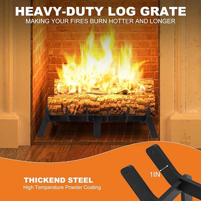 Fireplace Grates 20 Inch - Heavy Duty Steel Fireplace Rack | Fireplace Log Holder for Indoor & Outdoor | Fire Place Grate| Fireplace Racks for Inside Fireplace| Large Firewood Grate| Easy Assembly