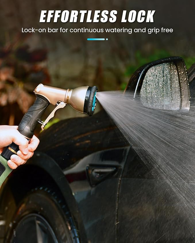 RAINPOINT Garden Hose Nozzle, Hose Sprayer Nozzle with 9 Spray Patterns, High Pressure Water Hose Nozzle Heavy Duty Metal Hand Sprayer, Watering Plants and Lawn, Car Washing, Pet Showering,Blue