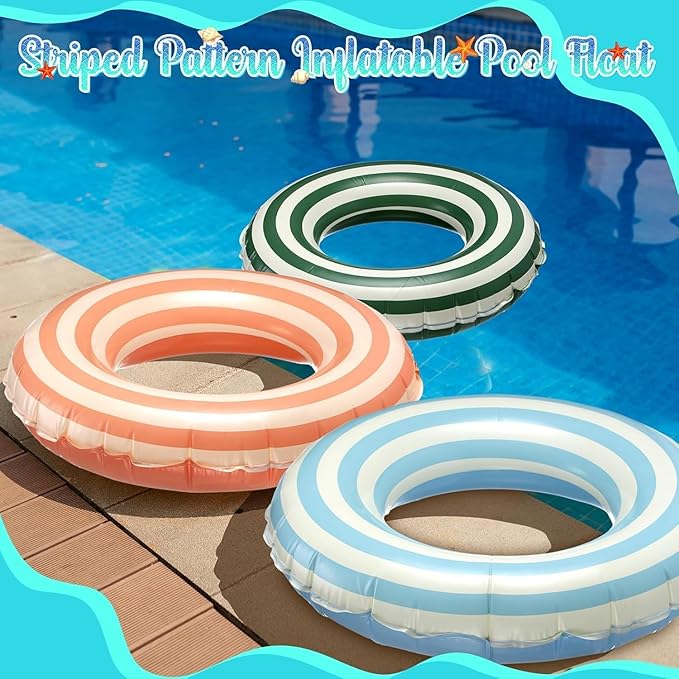 Large Striped Pool Floats- Inflatable Pool Floats for Adults- 2 Pack Striped Floaties Pool Tubes Swim Rings with Handles Inflatable Pool Float for Swimming Pool Party Lake Beach Adults
