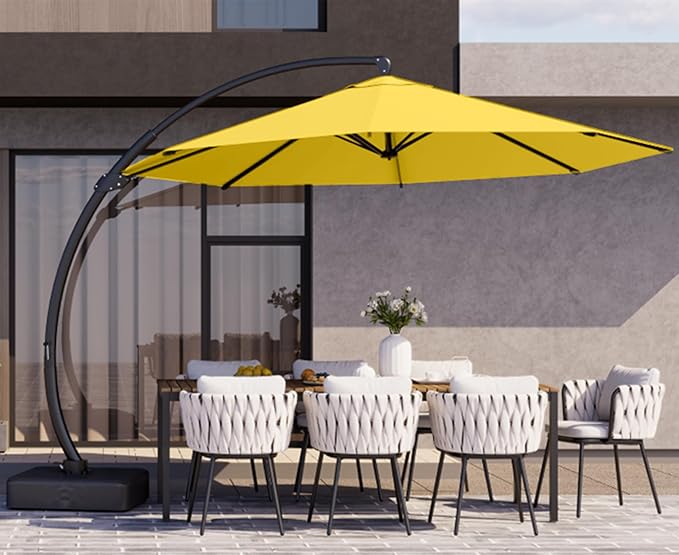 Kingdura 11ft Cantilever Patio Umbrella with Base Included, Large Round Offset Outdoor Pool Umbrella, 360° Rotation & Infinite Tilt, Heavy Duty Aluminum Frame for Deck Backyard, Yellow