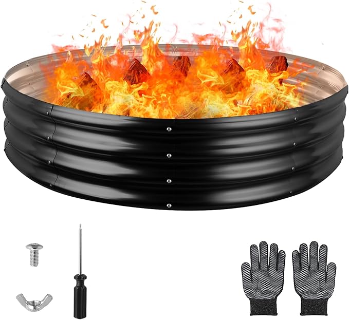 60 Inch Round Galvanized Fire Pit Ring, Round Galvanized Fire Ring, 5 Feet Diameter Round fire Pit, Outdoor fire Pit for Backyard, Camping, Bonfire, Black