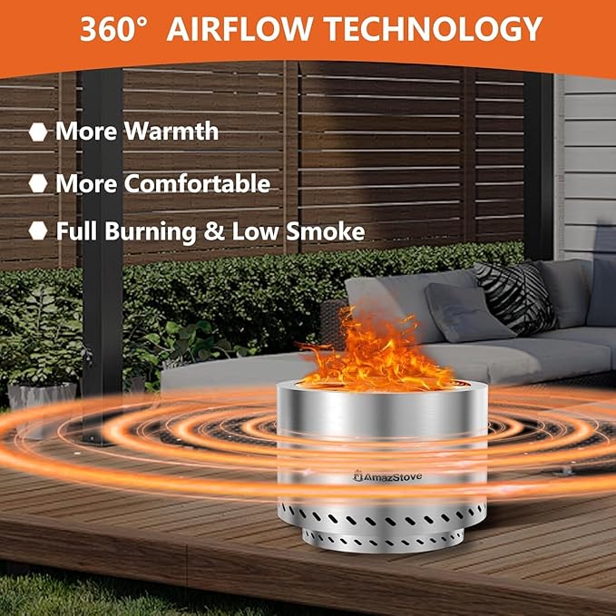 20 inch Large Firepit Outdoor, Thickened 304 Stainless Steel Firepits for Outside, Wood Burning Fire Pit with Portable Carrying Storage, Removable Ash Pan, Camping Backyard (Silver, 20 X 14.4 INCH)