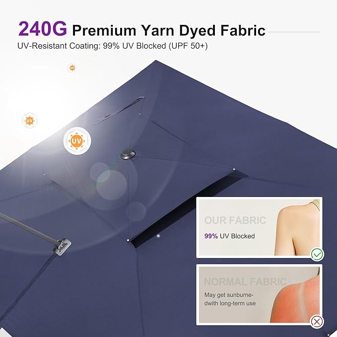 PURPLE LEAF 9' X 12' Patio Umbrella with Base Outdoor Rectangle Umbrella Large Cantilever Umbrella Heavy Duty Outdoor Market Umbrella for Garden Deck Backyard Pool Navy