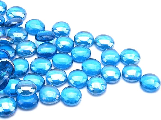 GasSaf Blue Fire Glass Beads for Outdoor Fire Pit, Fireplace, Replaces Existing Gas Logs & Lava Rocks, 3/4 Inch Glass(10 Pound)(Caribbean Blue Luster)