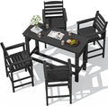 SERWALL Outdoor Bar Set - 4 Adirondack Bar Chairs & Bar Height Table with 1.6" Umbrella Hole, All-Weather HDPE Patio Furniture for Poolside, Backyard, Garden - Black
