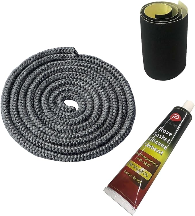 Protalwell Wood Stove Gasket, 1/4" Wood Stove Door Gasket Kit, High Temperture Resistant Gasket Rope Replacement for Stove or Fireplace Doors, Grey Color Fiberglass Gasket