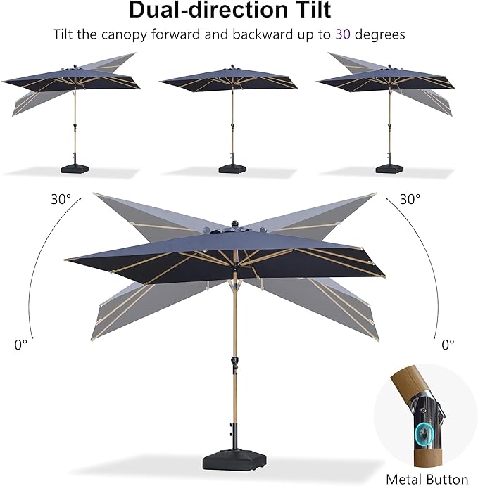 PURPLE LEAF 6' x 9' Patio Umbrella with Base Market Umbrella Rectangular Outdoor Umbrella with Push Button Tilt & Crank and 8 Ribs Aluminum Table Umbrella for Pool Backyard Beach, Navy Blue