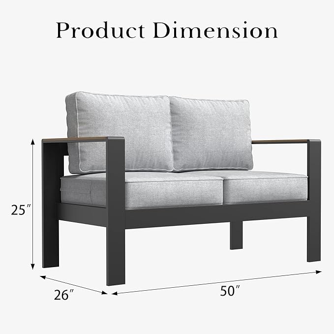 LayinSun Aluminum Outdoor Furniture Set 2 Seat Loveseat, Outside Patio Deep Seating Conversation Set with Upgraded Washable Thick Cushion