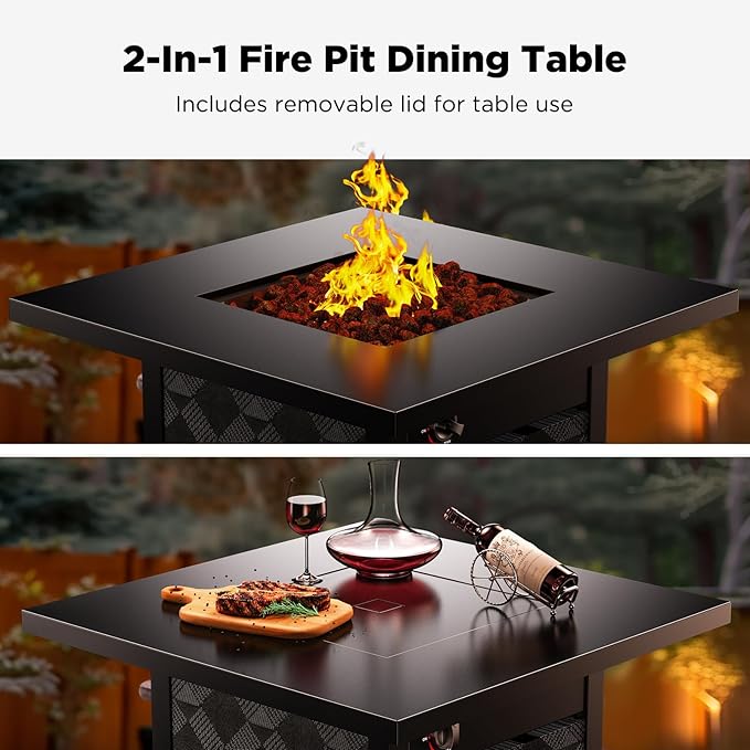 Ciays 32Inch Propane Fire Pit Table, 50,000 BTU Outdoor Gas Fire Pit Table CSA-Certified for Outside Patio with Removable Lid and Lava Rocks, Smoke-Free Burning, Parties, Backyard, Garden
