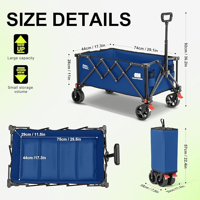 Collapsible Wagon with Wheels,Wagons Carts Foldable Wagon Cart with Flexible Handle, Lightweight Portable Folding Utility Grocery Shopping Cart for Grocery Sports Garden Camping(Blue)
