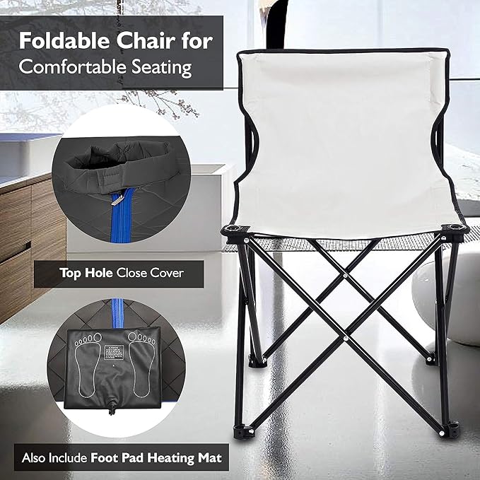 SereneLife Portable Sauna Box for Home, Infrared Sauna Tent with Heated Foot Pad and Folding Chair, Remote Control In-Home Spa, 38" x 32”