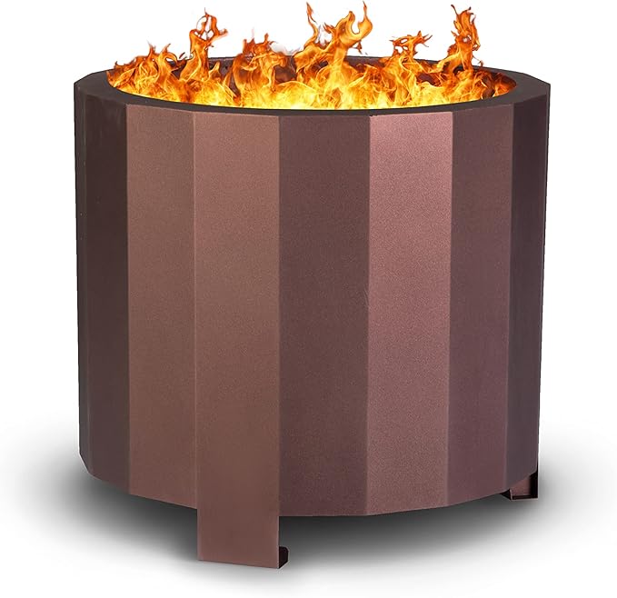 Flash Furniture Titus Commercial Grade Wood Burning Smokeless Outdoor Firepit - Bronze Finish - 19.5 inches - Portable - Waterproof Cover