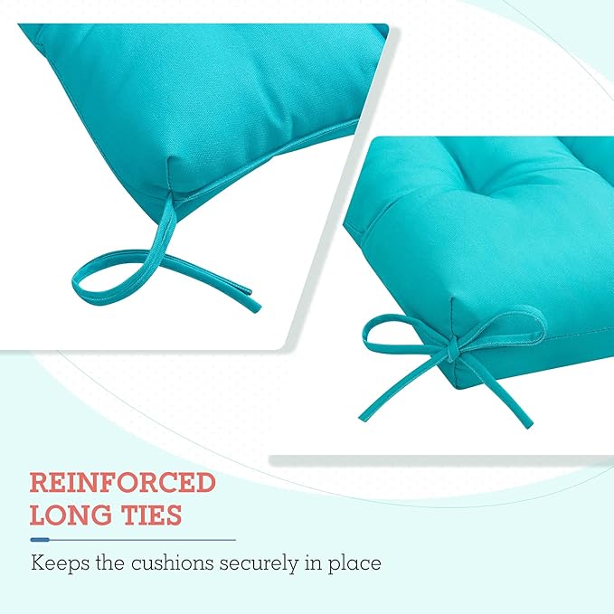 EAGLE PEAK Tufted Outdoor/Indoor High Back Patio Chair Cushions, Set of 2, 46'' x 22'', Blue