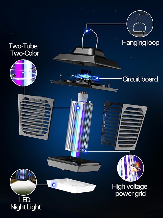 Bug Zapper, Mosquito Zapper with LED Light, Bug Zapper Outdoor, Electric Fly Zapper, Mosquito Killer, Fly Traps, Flying Insects Zapper Indoor Outdoor