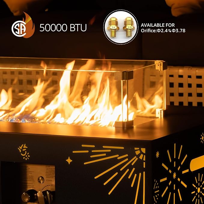 NICESOUL Outdoor Natural Gas/Propane Firepit Table, 42'' Rectangular Fire Pit with Hidden Tank Table, 50000 BTU Modern All-Weather Metal Fireplace with LED Light for Outside Patio, CSA Certified, Grey