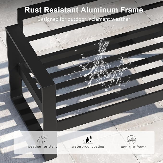 LayinSun 5 Pieces Aluminum Outdoor Patio Furniture Set, Metal Modern Conversation Sofa Set with Coffee Table and Washable Thick Cushions for Porch, Backyard, Deck