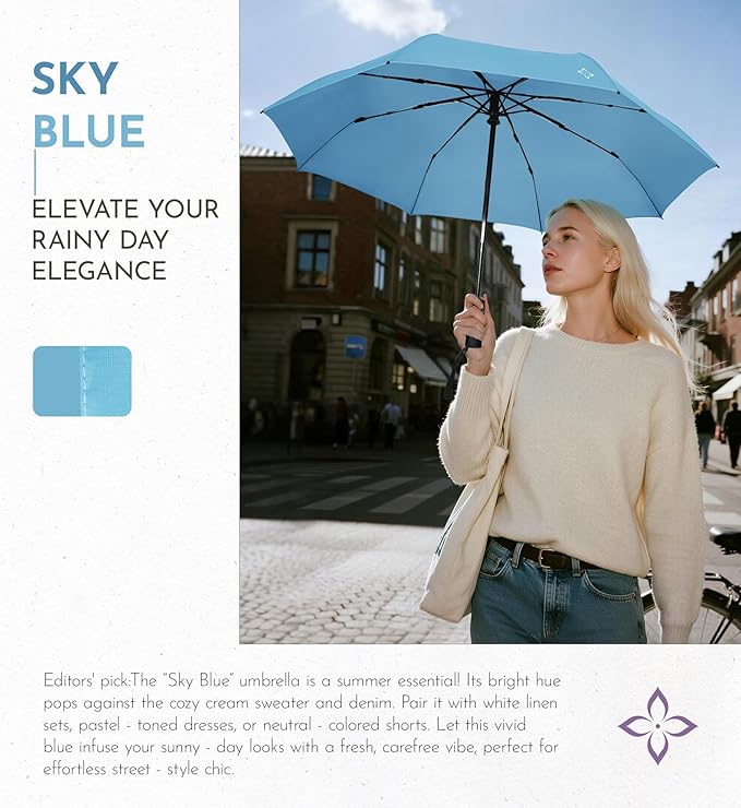 UV Travel Umbrella for Sun Protection & Rain, Compact Windproof Folding, Refined craftsmanship, Auto Open/Close, 43" Canopy with color coating, UPF 100+ UV Blocking, TSA Approved