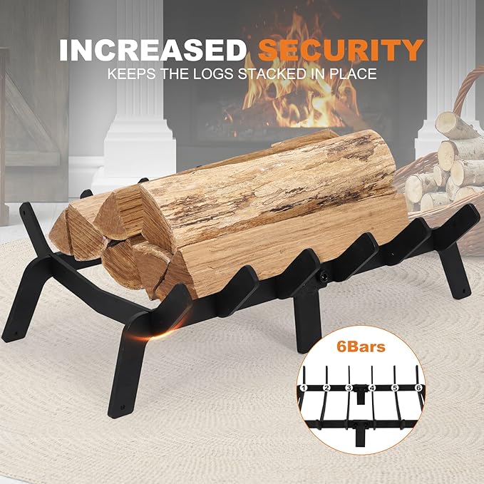 Fireplace Grates 20 Inch - Heavy Duty Steel Fireplace Rack | Fireplace Log Holder for Indoor & Outdoor | Fire Place Grate| Fireplace Racks for Inside Fireplace| Large Firewood Grate| Easy Assembly