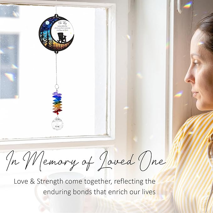 GIFTELIX Memorial Suncatcher - Moon Chair Ornament - Sympathy Gift for Loss of Loved One - Bereavement Gifts - Condolence Gift - Memorial Rainbow Maker - Remembrance Ornament - Funeral Keepsake