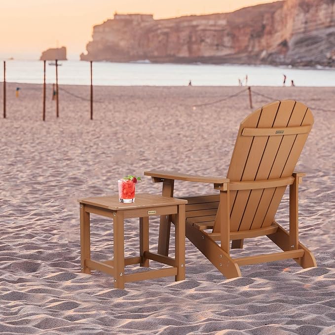 Adirondack Chairs Set of 4, All Weather Resistant Plastic Chairs with Cup Holder, 5 Easy Steps to Install, Outdoor Chairs for Patio, Garden, Backyard Deck, Lawn, Fire Pit - Teak