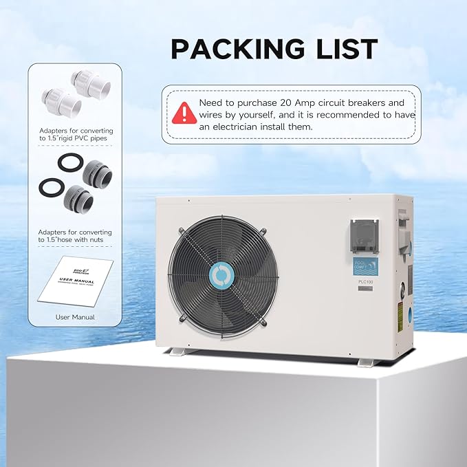 35,000 BTU Inverter Swimming Pool Heat Pump, Electric Pool Heater for Above Ground and Inground Pool, Heating and Cooling Pool Heater, 208~230V/60Hz