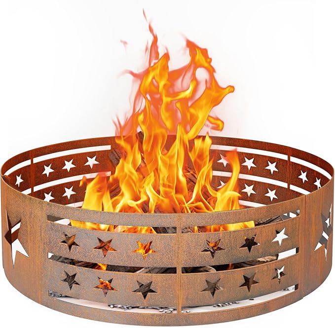 Fire Pit Ring 33in Steel Fire Ring Heavy Duty Carbon Steel Liner, Outdoor Cooking Camping Steel Fire Ring Combo Insert DIY Campfire Liner