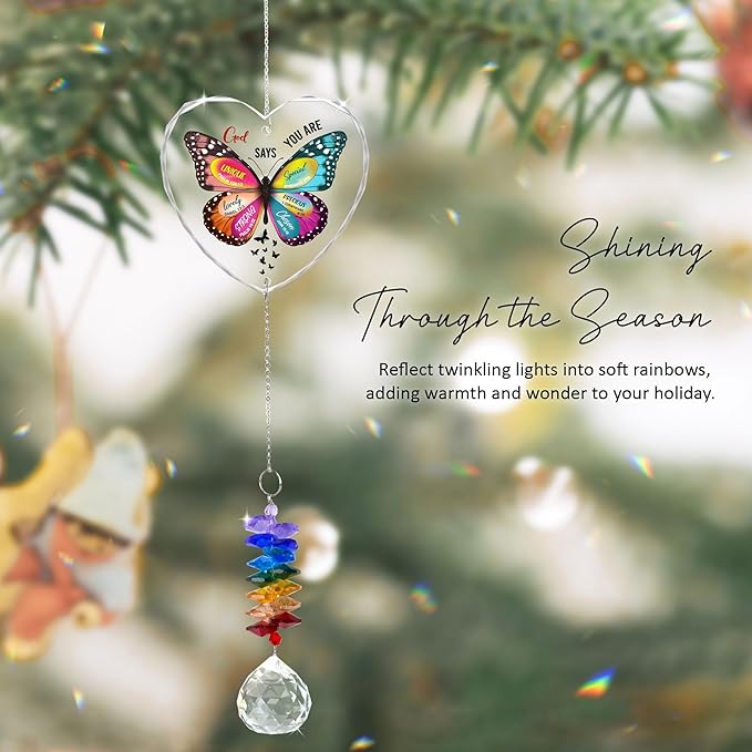 GIFTELIX Christmas Ornaments Appreciation Gift - Encouragement Butterfly Suncatcher - Inspirational Gifts for Friends Mom Sister, Girl Female Coworker Christian