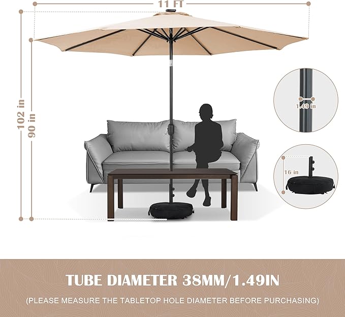 Sundale Outdoor Olefin 5-Year-Non-Fading Patio Umbrella with Sand Bag Umbrella Base, Outdoor Umbrella with Tilt and Crank