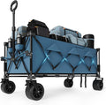52" Foldable Wagon for Beach with 460lbs Weight Capacity, Heavy Duty 350L Extra Large Collapsible Foldable Wagon for Camping, All Terrain Beach Wagons Extended with Cup Holders for Sand