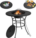 Tangkula 32 Inch Outdoor Fire Pit Dining Table, 4-in-1 Round Wood Burning Fire Pit Bowl, Patio Steel Firepit for BBQ, Bonfire, Camping, Includes Fire Poker, Cover, Grill, Log Grate, Spark Screen Cover