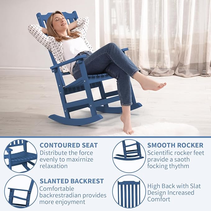 Outdoor Rocking Chair, Oversized All Weather High Back Porch Rocker, Patio Rockers for Outside