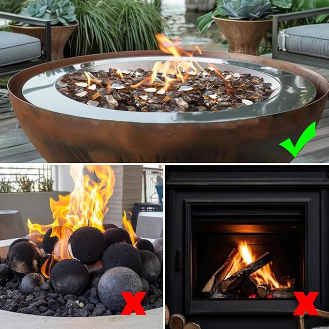 Fire Glass for Propane Fire Pit, 1/4 Inch High Reflective Fireplace Glass Rocks for Fire Pit Table, 10 lbs Fire Pit Glass Rocks for Outdoor Fire Table and Landscaping, Copper Reflective